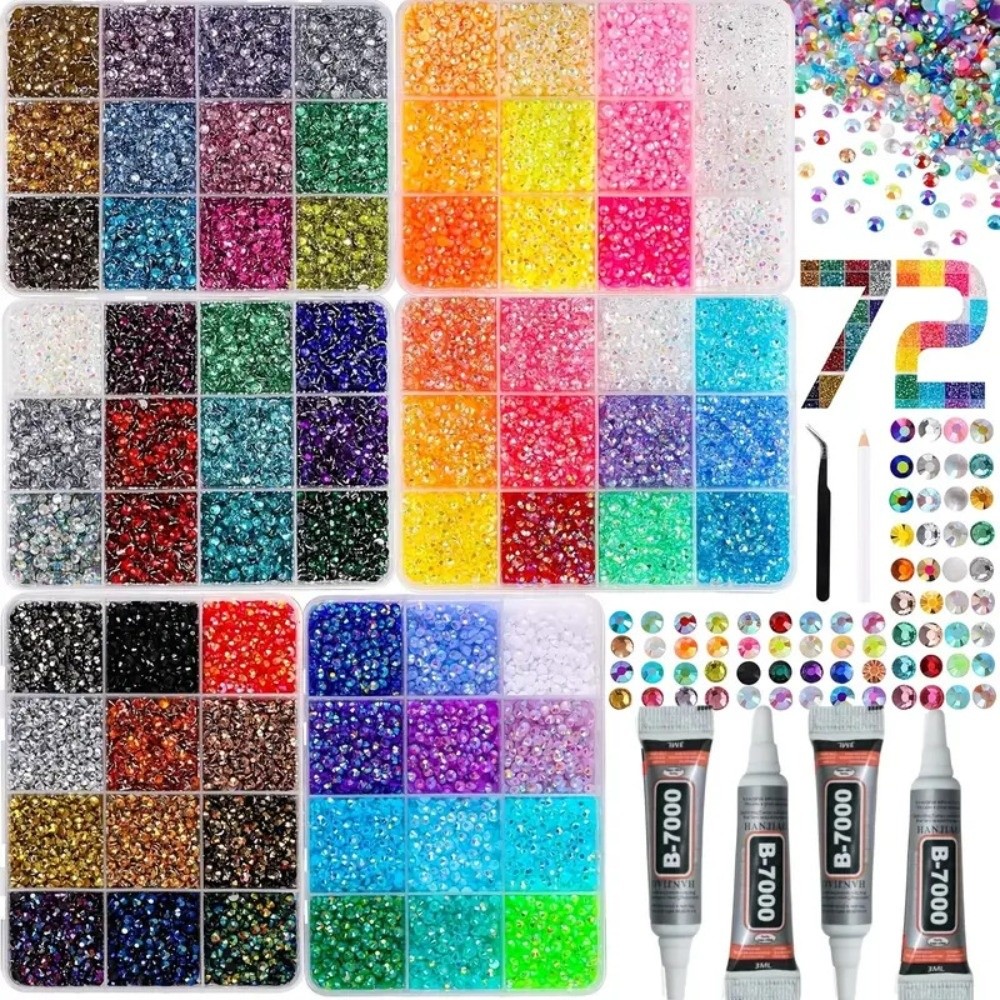 Resin Jewelry Kit - ชุดอุปกรณ์ตกแต่งเล็บด้วยเรซินหลากสีสัน ประดับเพชรประดิษฐ์แวววาว สำหรับงานศิลปะเพชร ขนาดผสม แบบแบน