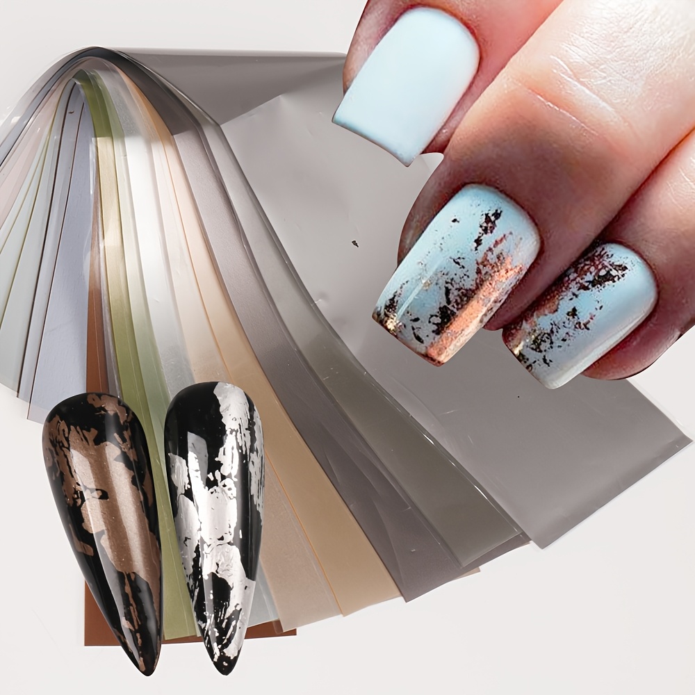 Gold Foil Flakes - สติกเกอร์ติดเล็บลายฟอยล์ 10 แบบ เนื้อแมท เมทัลลิก สีทอง